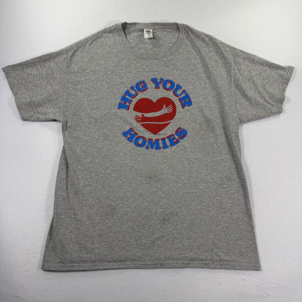 Hug Your Homies Graphic T-Shirt Gray Large Mens Cotton Tee